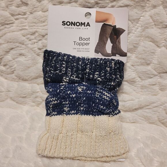 Sonoma Goods for Life Boot Toppers Ribbed Gradient Slubbed Navy Cream OSFM New - Picture 1 of 5